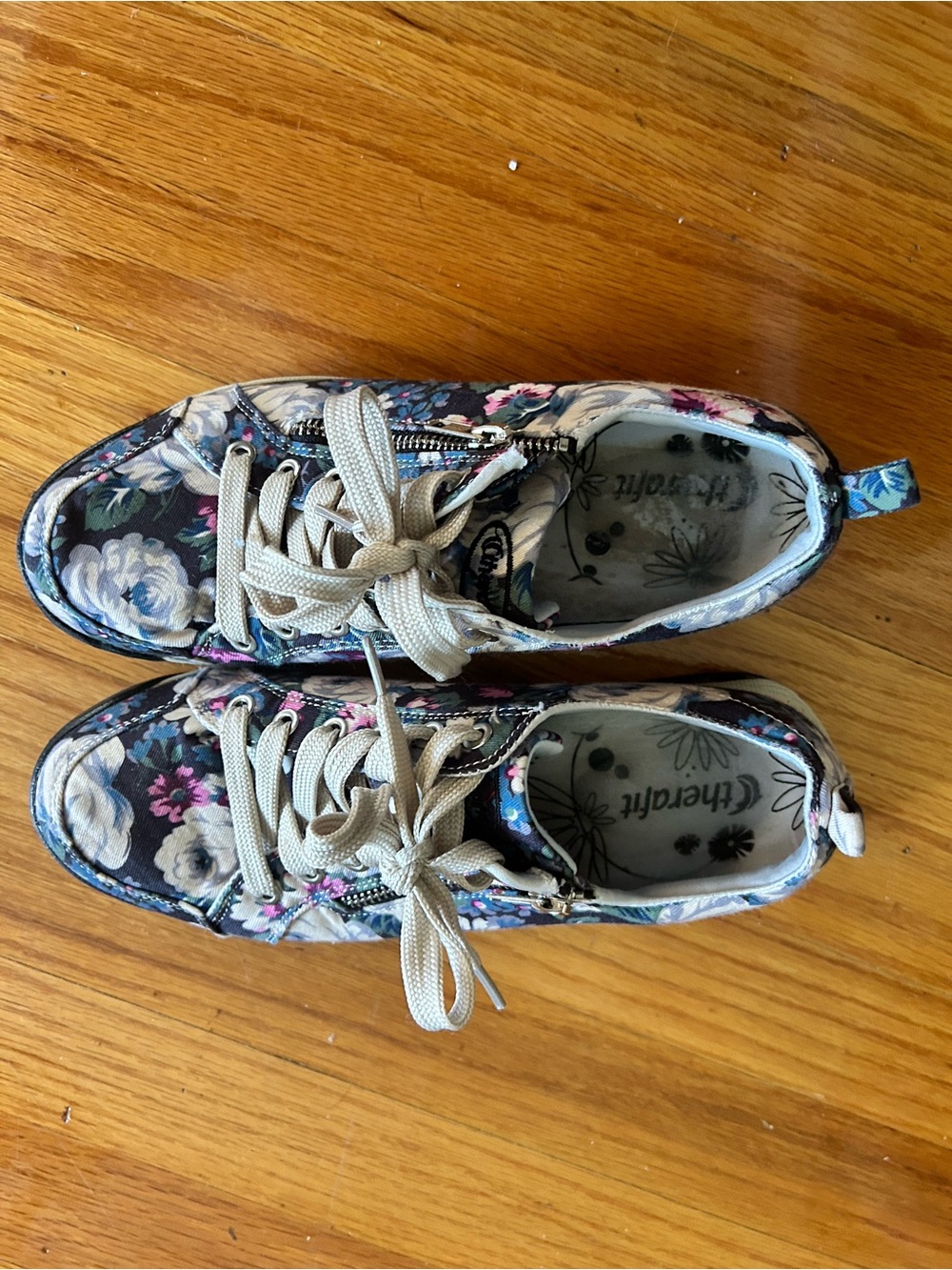Floral Lace-Up Sneakers in Navy and Cream by Cherish